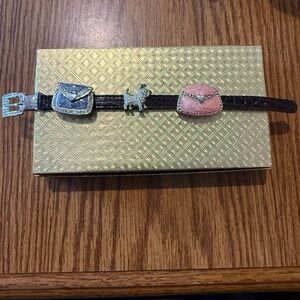 Black Leather Cat Small Dog Collar
with Pink and Blue Charms